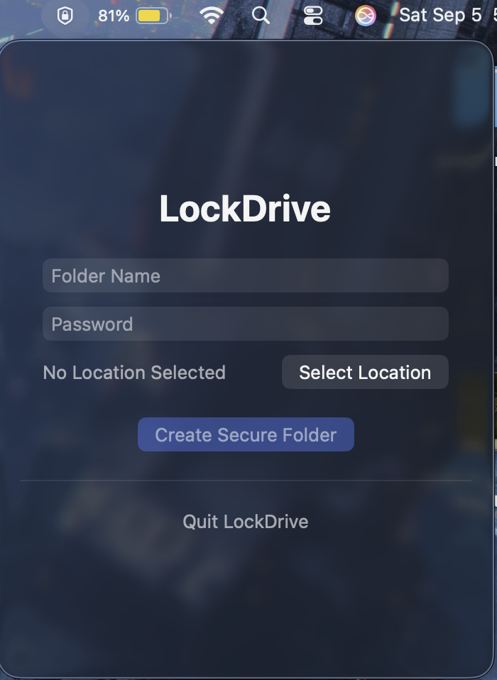LockDrive menu bar interface